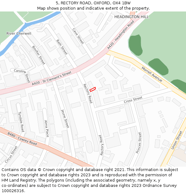 5, RECTORY ROAD, OXFORD, OX4 1BW: Location map and indicative extent of plot