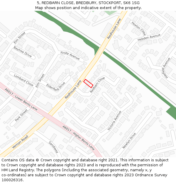 5, REDBARN CLOSE, BREDBURY, STOCKPORT, SK6 1SG: Location map and indicative extent of plot