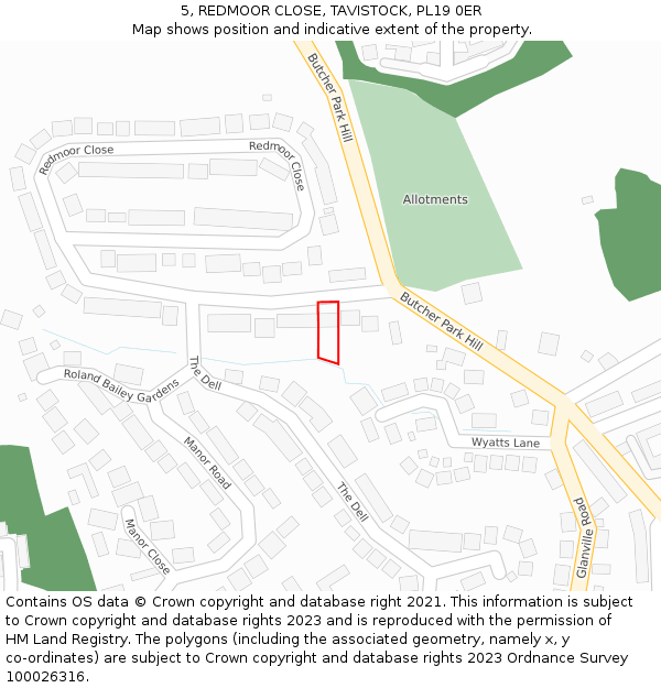 5, REDMOOR CLOSE, TAVISTOCK, PL19 0ER: Location map and indicative extent of plot