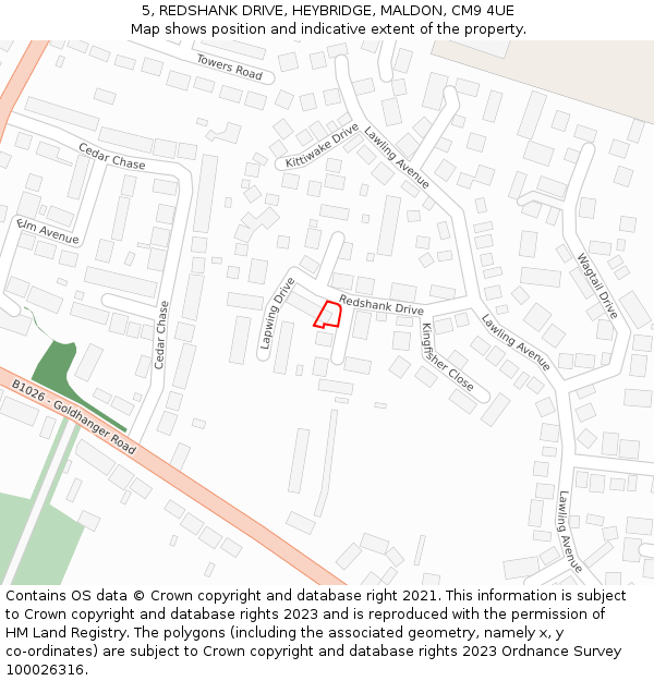 5, REDSHANK DRIVE, HEYBRIDGE, MALDON, CM9 4UE: Location map and indicative extent of plot