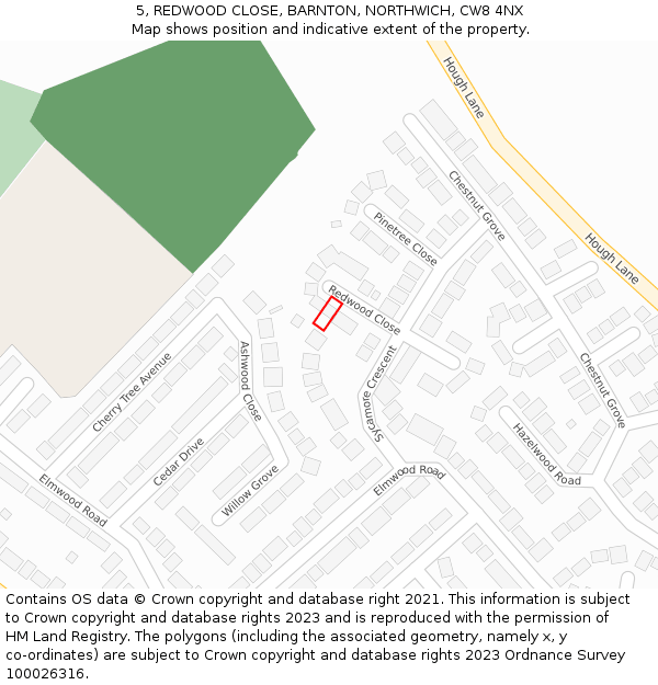 5, REDWOOD CLOSE, BARNTON, NORTHWICH, CW8 4NX: Location map and indicative extent of plot