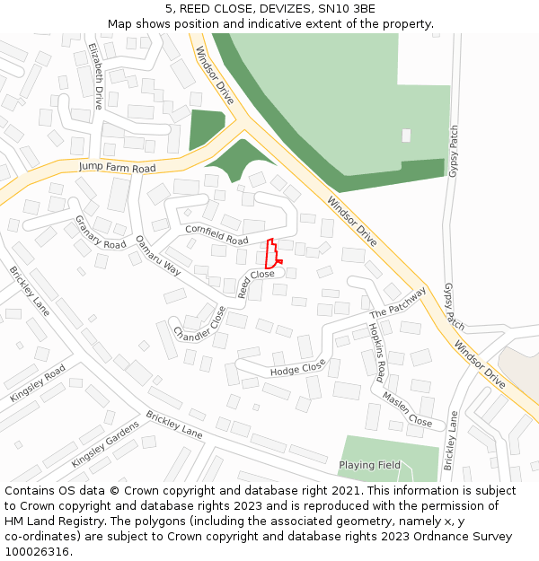 5, REED CLOSE, DEVIZES, SN10 3BE: Location map and indicative extent of plot