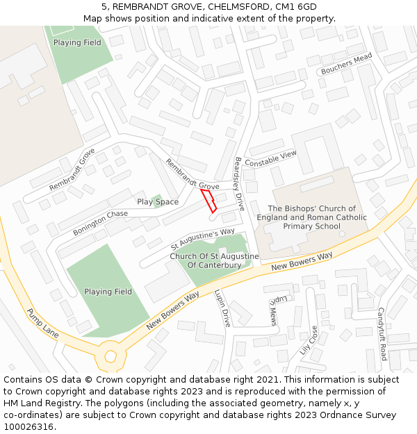 5, REMBRANDT GROVE, CHELMSFORD, CM1 6GD: Location map and indicative extent of plot