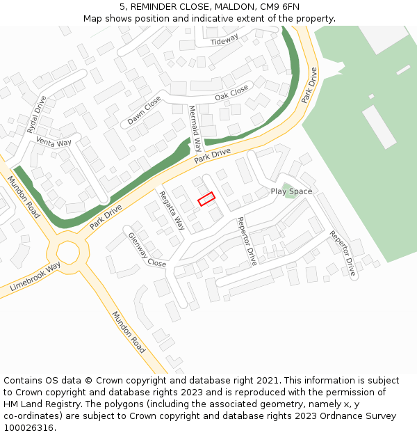 5, REMINDER CLOSE, MALDON, CM9 6FN: Location map and indicative extent of plot