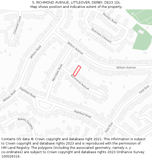 5, RICHMOND AVENUE, LITTLEOVER, DERBY, DE23 1DL: Location map and indicative extent of plot