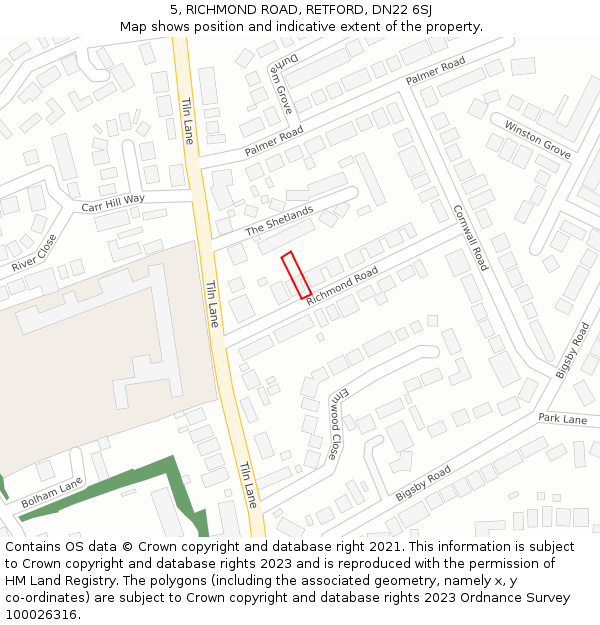 5, RICHMOND ROAD, RETFORD, DN22 6SJ: Location map and indicative extent of plot
