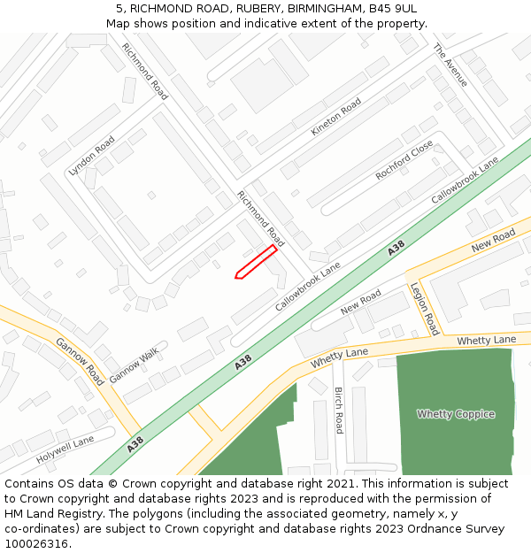 5, RICHMOND ROAD, RUBERY, BIRMINGHAM, B45 9UL: Location map and indicative extent of plot