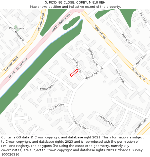 5, RIDDING CLOSE, CORBY, NN18 8EH: Location map and indicative extent of plot