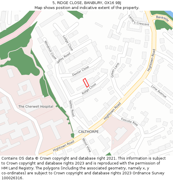 5, RIDGE CLOSE, BANBURY, OX16 9BJ: Location map and indicative extent of plot