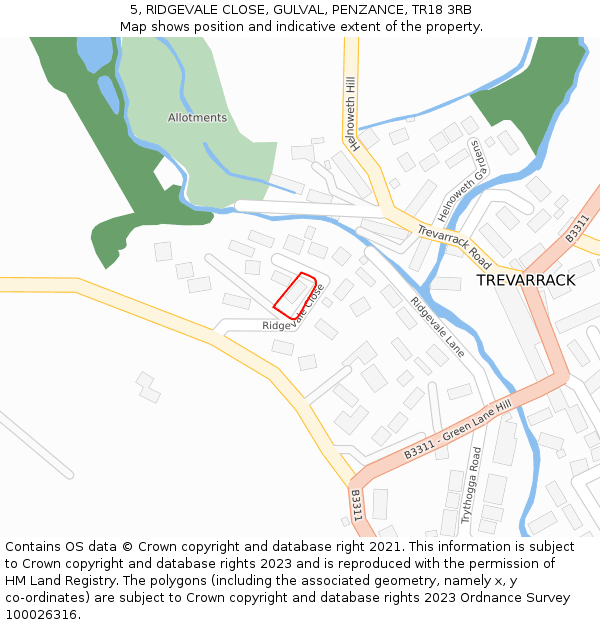5, RIDGEVALE CLOSE, GULVAL, PENZANCE, TR18 3RB: Location map and indicative extent of plot