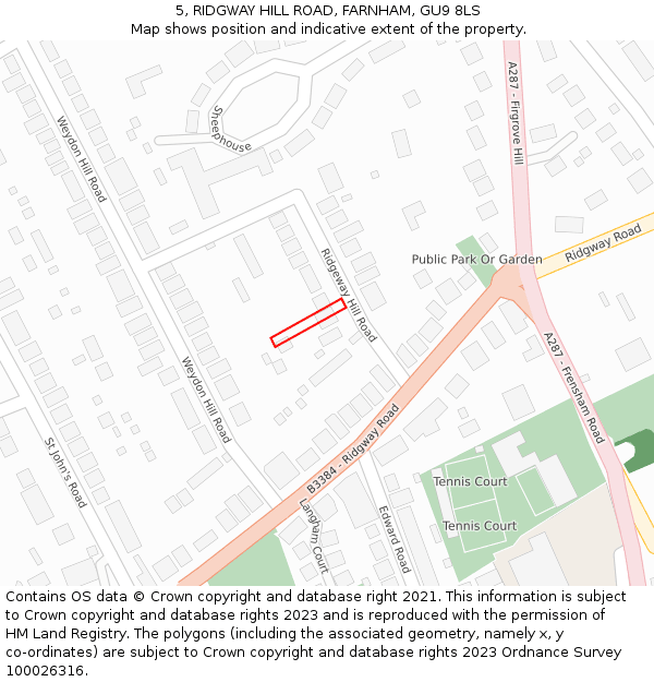 5, RIDGWAY HILL ROAD, FARNHAM, GU9 8LS: Location map and indicative extent of plot