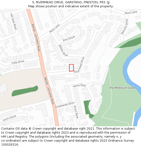 5, RIVERMEAD DRIVE, GARSTANG, PRESTON, PR3 1JJ: Location map and indicative extent of plot