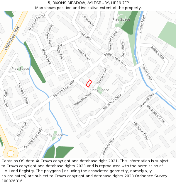 5, RIXONS MEADOW, AYLESBURY, HP19 7FP: Location map and indicative extent of plot