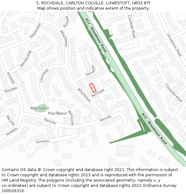 5, ROCHDALE, CARLTON COLVILLE, LOWESTOFT, NR33 8TF: Location map and indicative extent of plot
