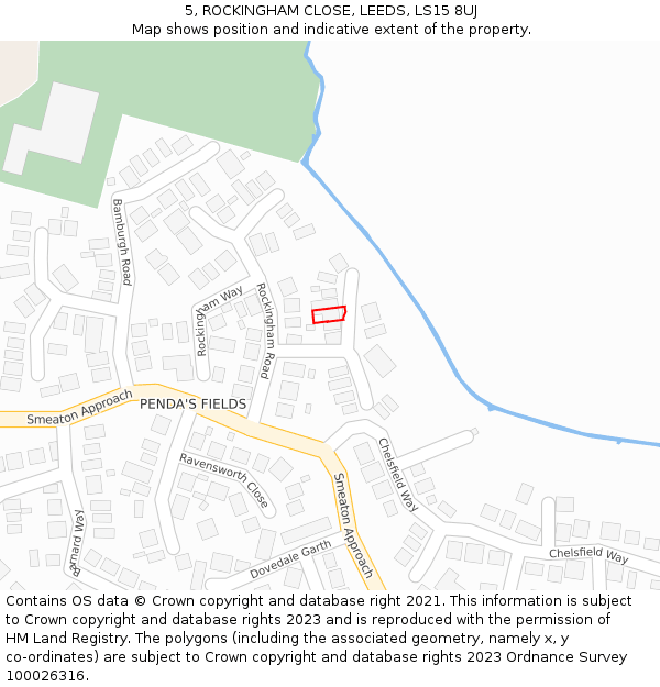 5, ROCKINGHAM CLOSE, LEEDS, LS15 8UJ: Location map and indicative extent of plot