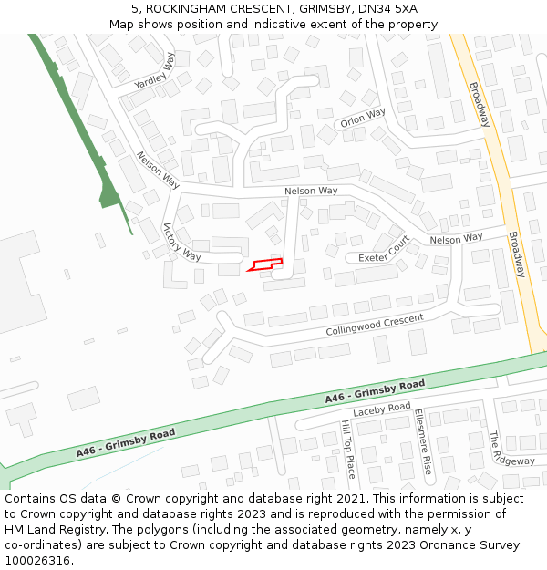 5, ROCKINGHAM CRESCENT, GRIMSBY, DN34 5XA: Location map and indicative extent of plot