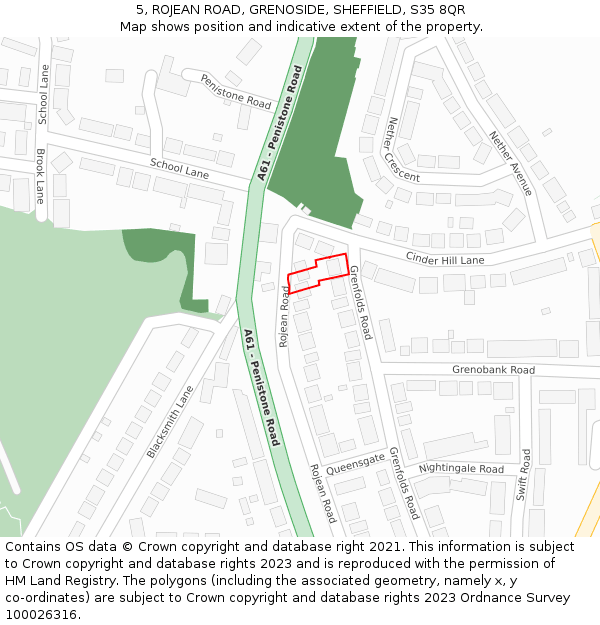 5, ROJEAN ROAD, GRENOSIDE, SHEFFIELD, S35 8QR: Location map and indicative extent of plot