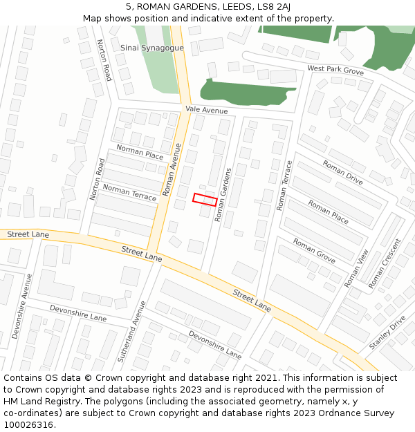 5, ROMAN GARDENS, LEEDS, LS8 2AJ: Location map and indicative extent of plot