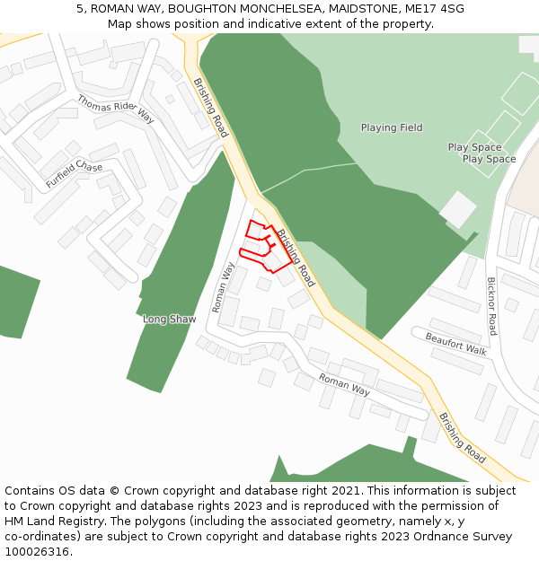 5, ROMAN WAY, BOUGHTON MONCHELSEA, MAIDSTONE, ME17 4SG: Location map and indicative extent of plot