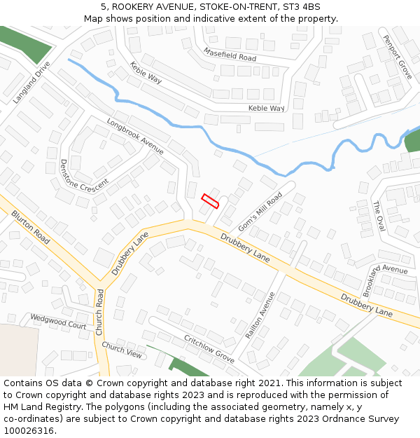 5, ROOKERY AVENUE, STOKE-ON-TRENT, ST3 4BS: Location map and indicative extent of plot