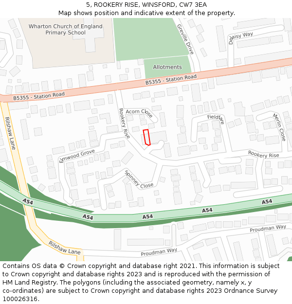 5, ROOKERY RISE, WINSFORD, CW7 3EA: Location map and indicative extent of plot