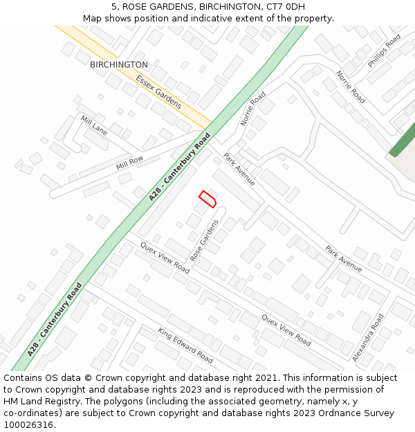 5, ROSE GARDENS, BIRCHINGTON, CT7 0DH: Location map and indicative extent of plot