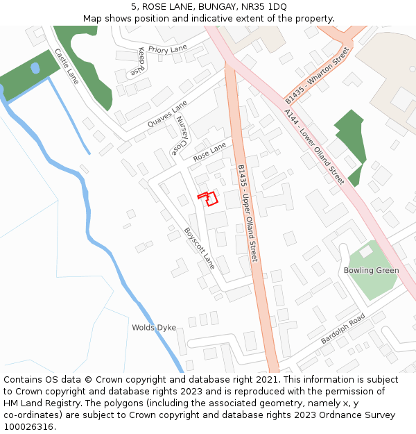 5, ROSE LANE, BUNGAY, NR35 1DQ: Location map and indicative extent of plot