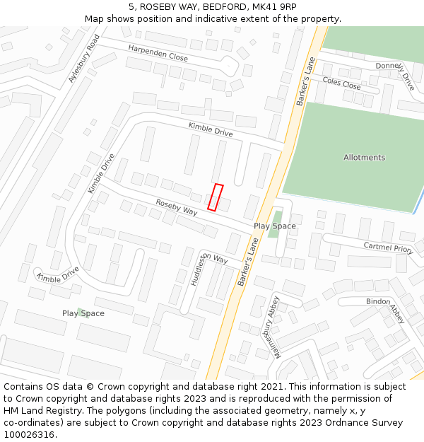 5, ROSEBY WAY, BEDFORD, MK41 9RP: Location map and indicative extent of plot