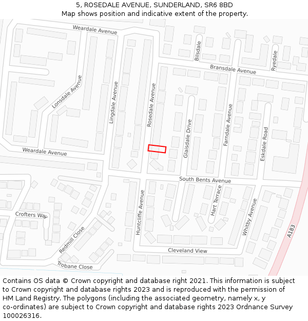5, ROSEDALE AVENUE, SUNDERLAND, SR6 8BD: Location map and indicative extent of plot