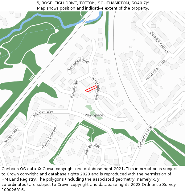 5, ROSELEIGH DRIVE, TOTTON, SOUTHAMPTON, SO40 7JY: Location map and indicative extent of plot