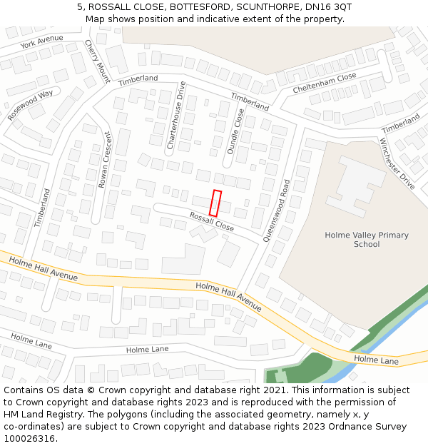 5, ROSSALL CLOSE, BOTTESFORD, SCUNTHORPE, DN16 3QT: Location map and indicative extent of plot