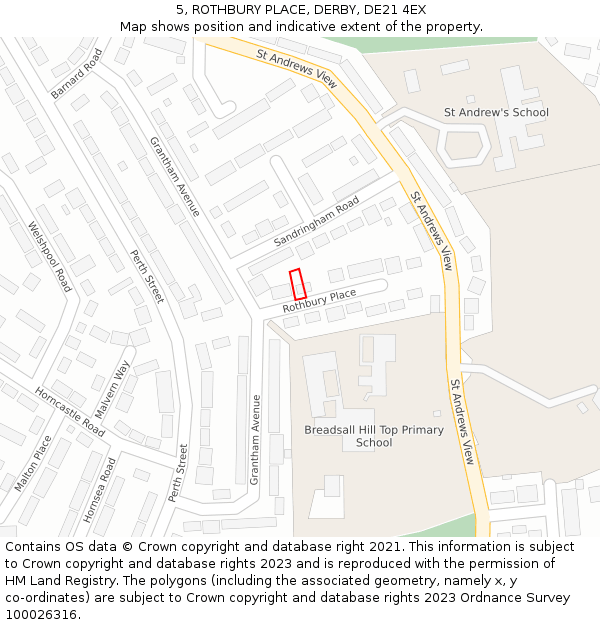 5, ROTHBURY PLACE, DERBY, DE21 4EX: Location map and indicative extent of plot