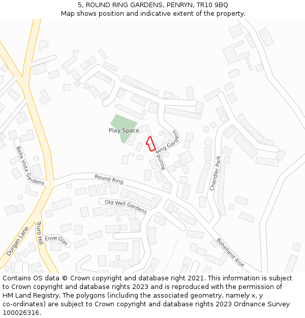 5, ROUND RING GARDENS, PENRYN, TR10 9BQ: Location map and indicative extent of plot