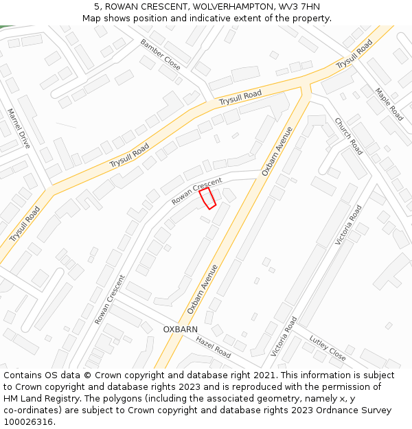 5, ROWAN CRESCENT, WOLVERHAMPTON, WV3 7HN: Location map and indicative extent of plot