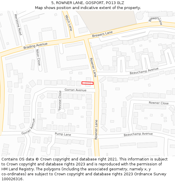 5, ROWNER LANE, GOSPORT, PO13 0LZ: Location map and indicative extent of plot