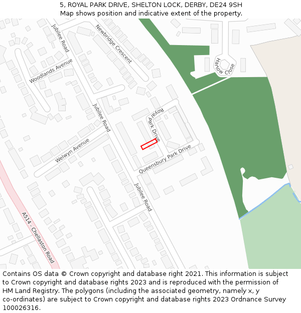 5, ROYAL PARK DRIVE, SHELTON LOCK, DERBY, DE24 9SH: Location map and indicative extent of plot