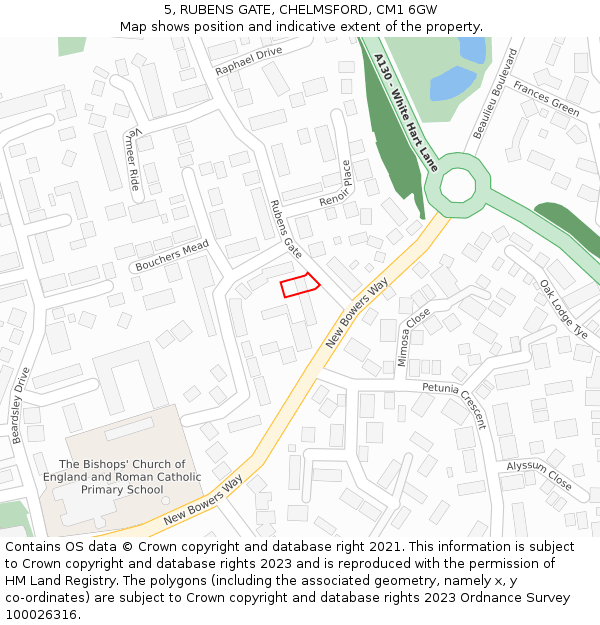 5, RUBENS GATE, CHELMSFORD, CM1 6GW: Location map and indicative extent of plot