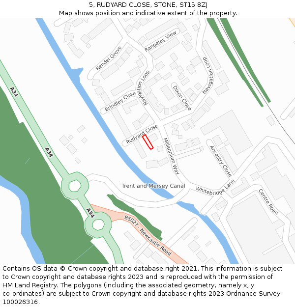 5, RUDYARD CLOSE, STONE, ST15 8ZJ: Location map and indicative extent of plot