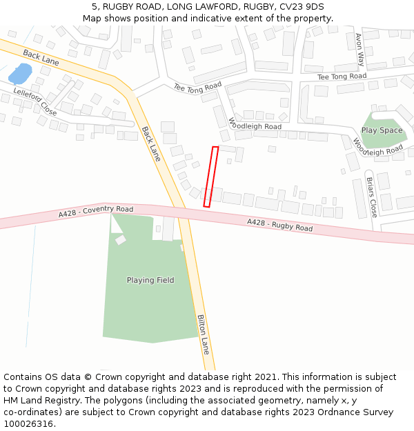 5, RUGBY ROAD, LONG LAWFORD, RUGBY, CV23 9DS: Location map and indicative extent of plot