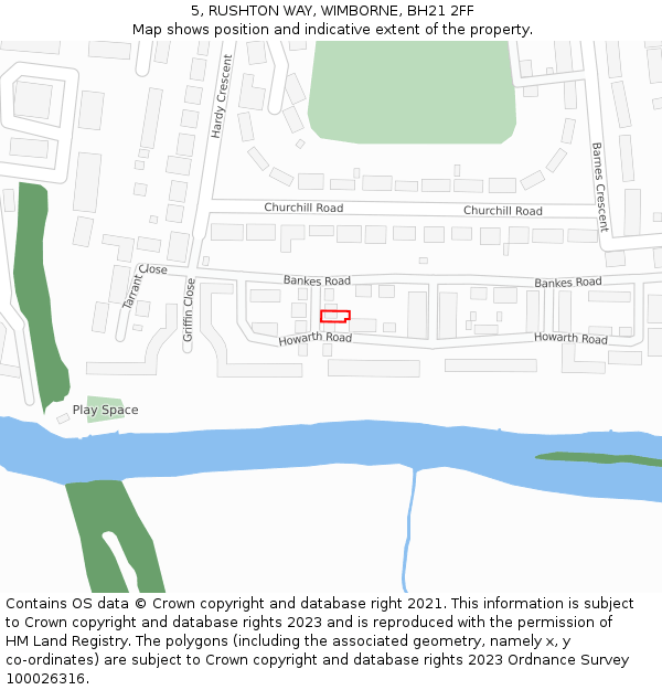 5, RUSHTON WAY, WIMBORNE, BH21 2FF: Location map and indicative extent of plot