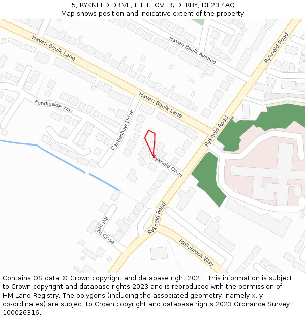 5, RYKNELD DRIVE, LITTLEOVER, DERBY, DE23 4AQ: Location map and indicative extent of plot