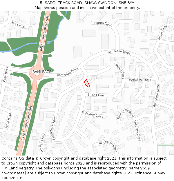 5, SADDLEBACK ROAD, SHAW, SWINDON, SN5 5YA: Location map and indicative extent of plot