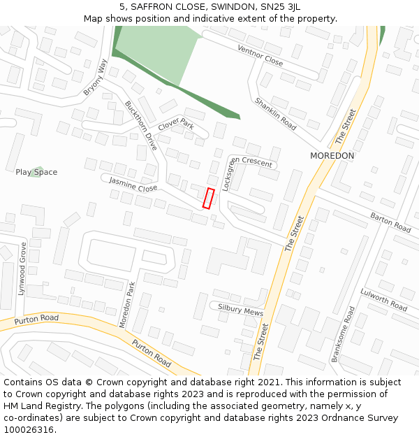 5, SAFFRON CLOSE, SWINDON, SN25 3JL: Location map and indicative extent of plot