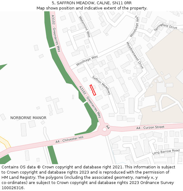 5, SAFFRON MEADOW, CALNE, SN11 0RR: Location map and indicative extent of plot