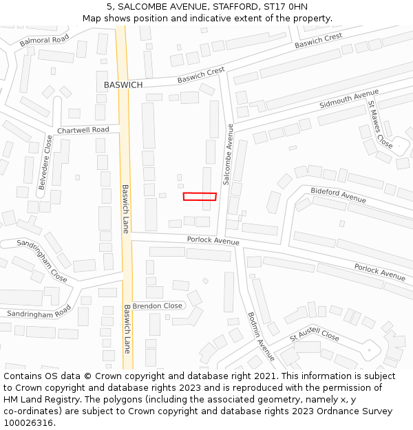 5, SALCOMBE AVENUE, STAFFORD, ST17 0HN: Location map and indicative extent of plot