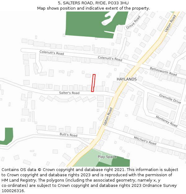 5, SALTERS ROAD, RYDE, PO33 3HU: Location map and indicative extent of plot