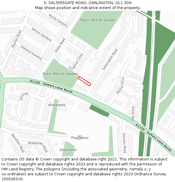 5, SALTERSGATE ROAD, DARLINGTON, DL1 3DX: Location map and indicative extent of plot