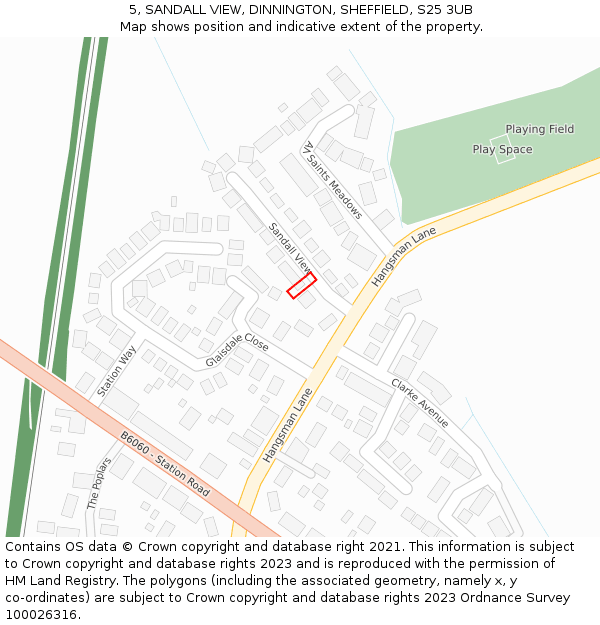 5, SANDALL VIEW, DINNINGTON, SHEFFIELD, S25 3UB: Location map and indicative extent of plot