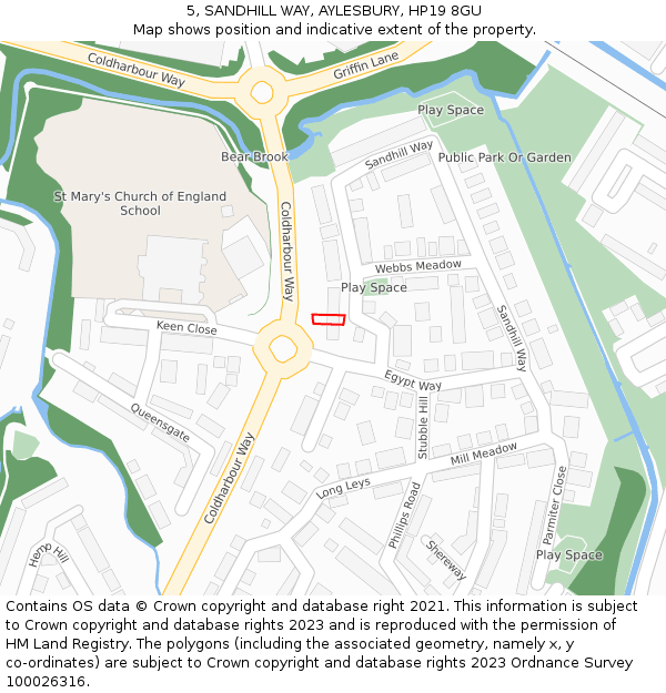 5, SANDHILL WAY, AYLESBURY, HP19 8GU: Location map and indicative extent of plot