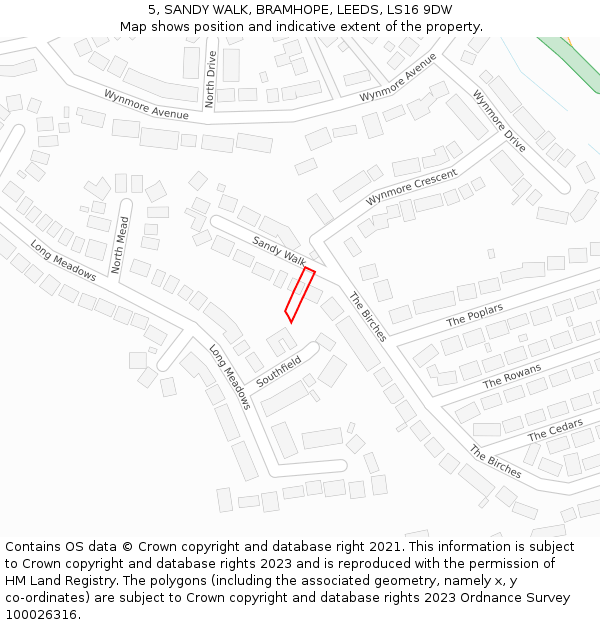 5, SANDY WALK, BRAMHOPE, LEEDS, LS16 9DW: Location map and indicative extent of plot